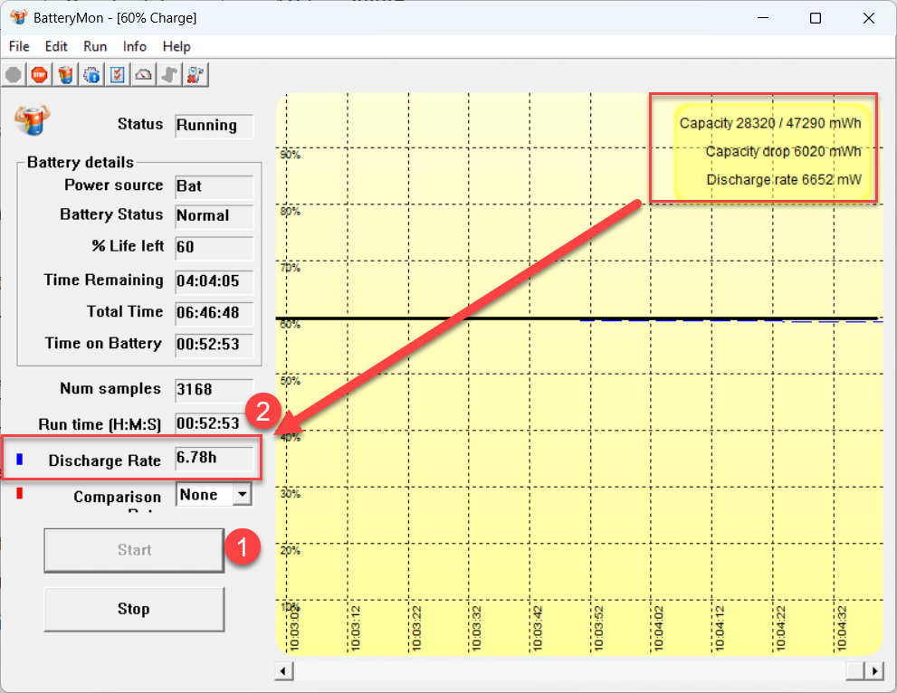 Discharge rate - BatteryMon on Surface laptop 7